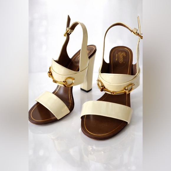 Gucci Shoes - Gucci Cream and Brown Heeled Sandals